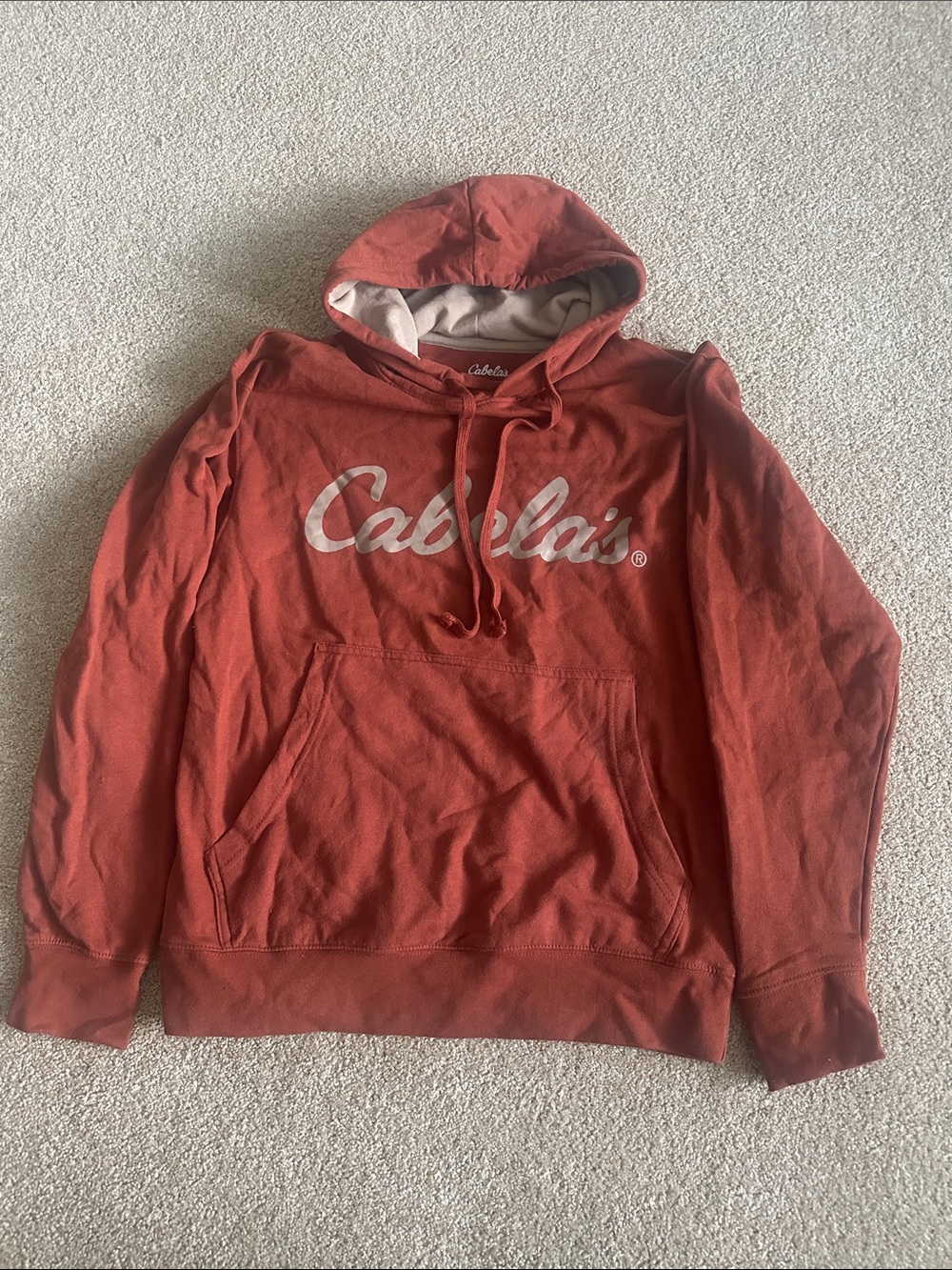 Cabela's Men's Rust-Red Pullover Hoodie with Script Logo